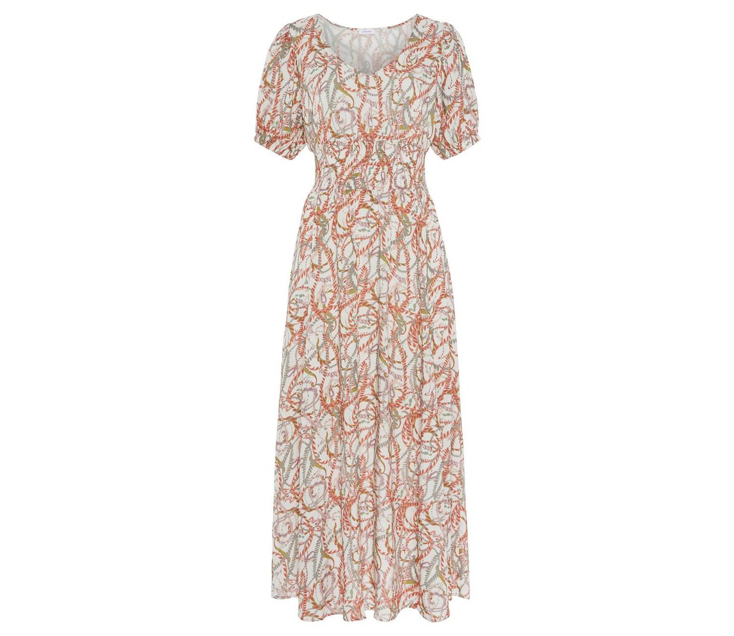 Women's Viscose Printed Puff A-Line V-Neck Empire-Waist Maxi Dress