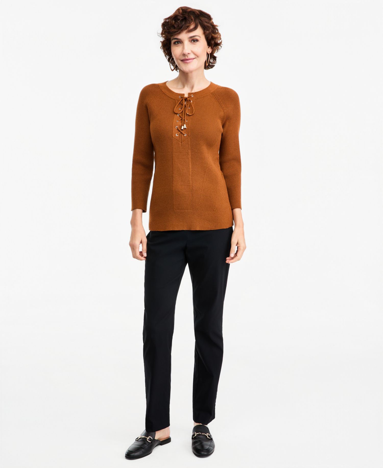 Women's Ribbed Lace-Up Sweater