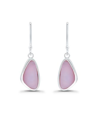 Pink Shell Inlay Fine Silver-Plated Freeform Shape Fishhook Drop Earrings