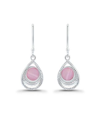 Pink Shell Inlay Fine Silver-Plated Teardrop Fishhook Drop Earrings