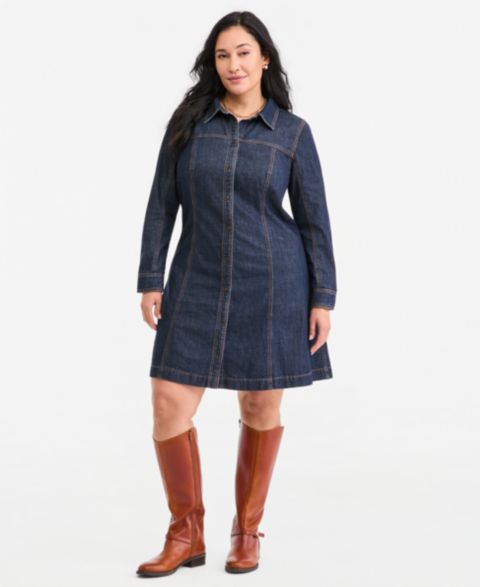 Женское платье On 34th Plus Size Denim Long-Sleeve Mini, цвет: Варёный