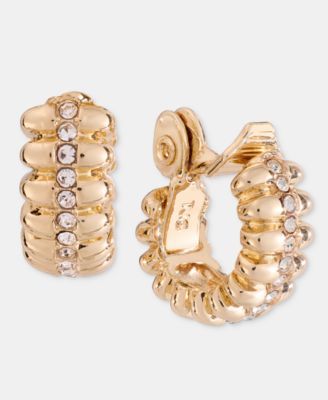 Small Pav&eacute; Fluted Clip-On Hoop Earrings, 0.8" 