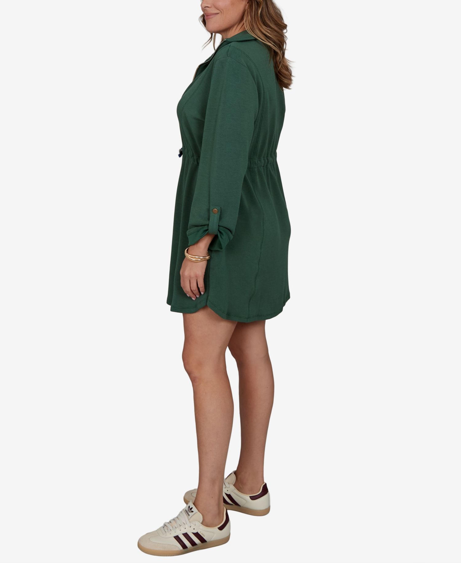 Plus Size Stripe Trim Drawstring Waist Dress