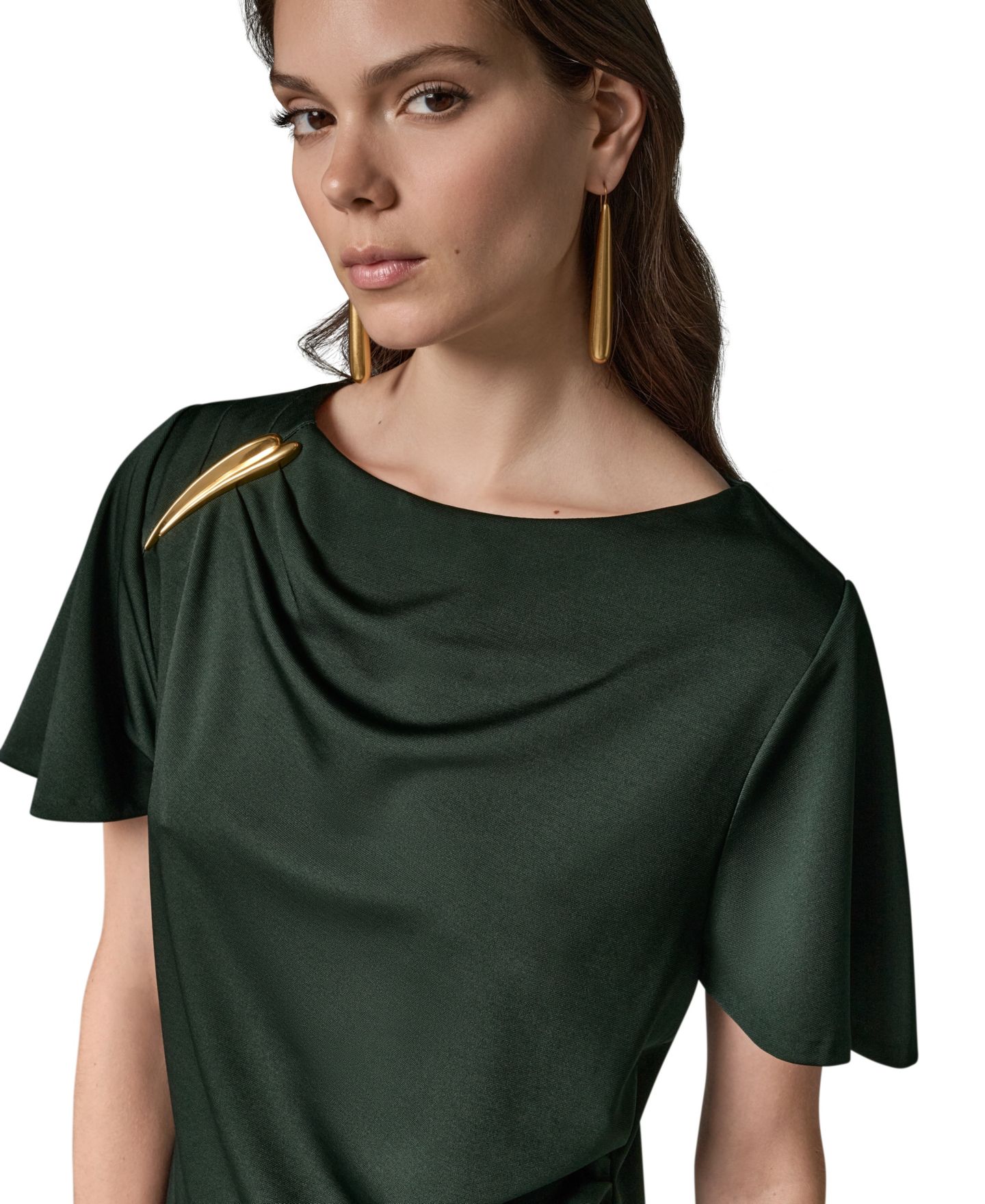 Женский топ Donna Karan New York Ruched Side Short-Sleeve Top, цвет: Чёрный тёмно-зелёный — фото 6