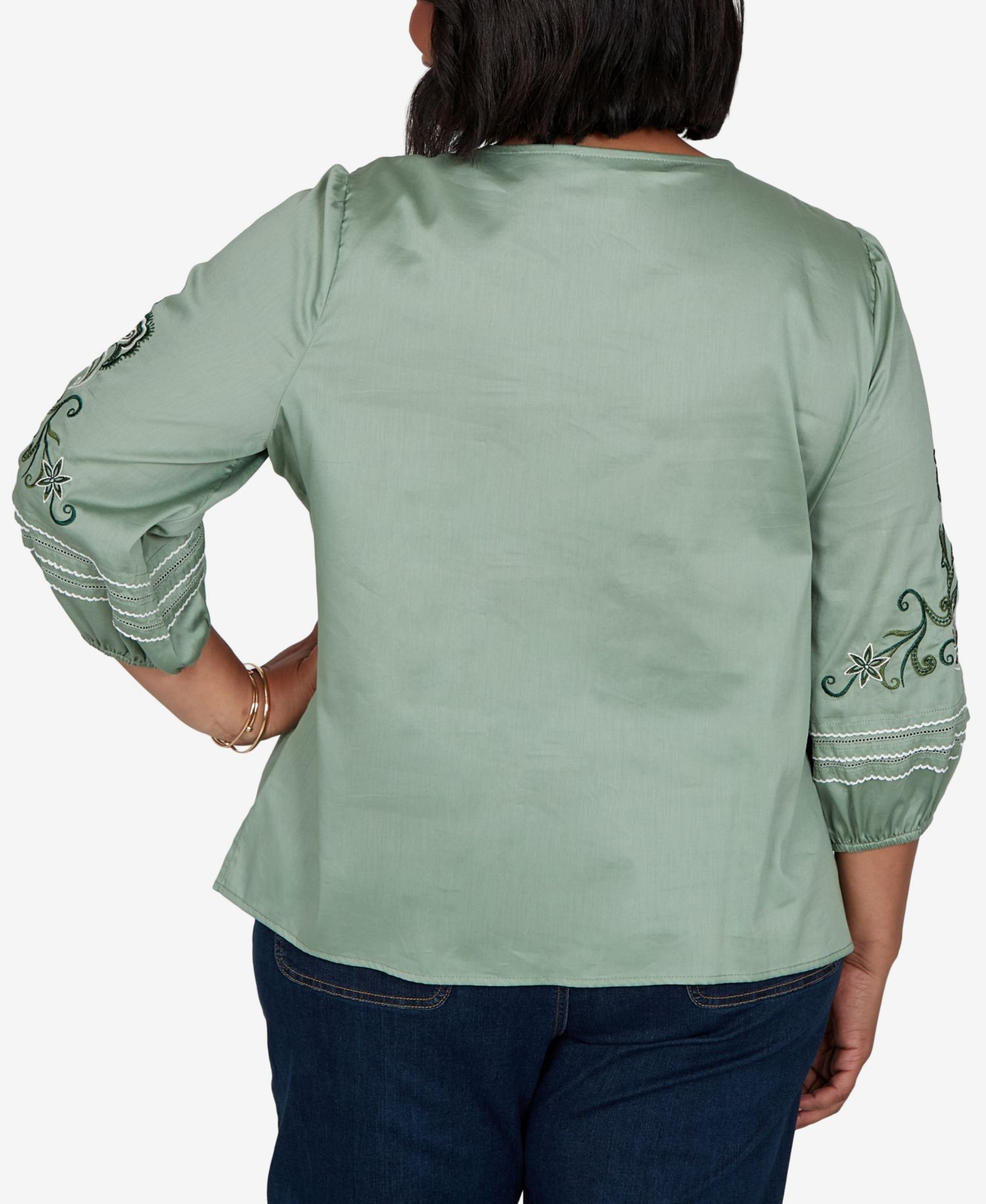 Plus Size Embroidered Sleeve Voile Top