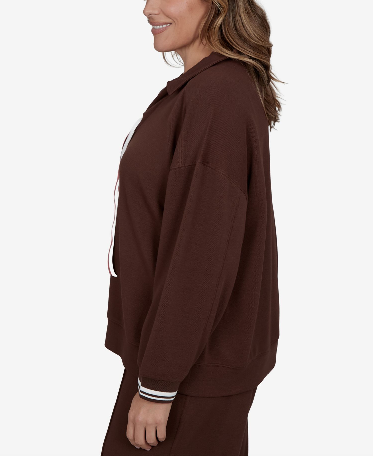 Plus Size Stripe Trim Drawstring Pullover Top