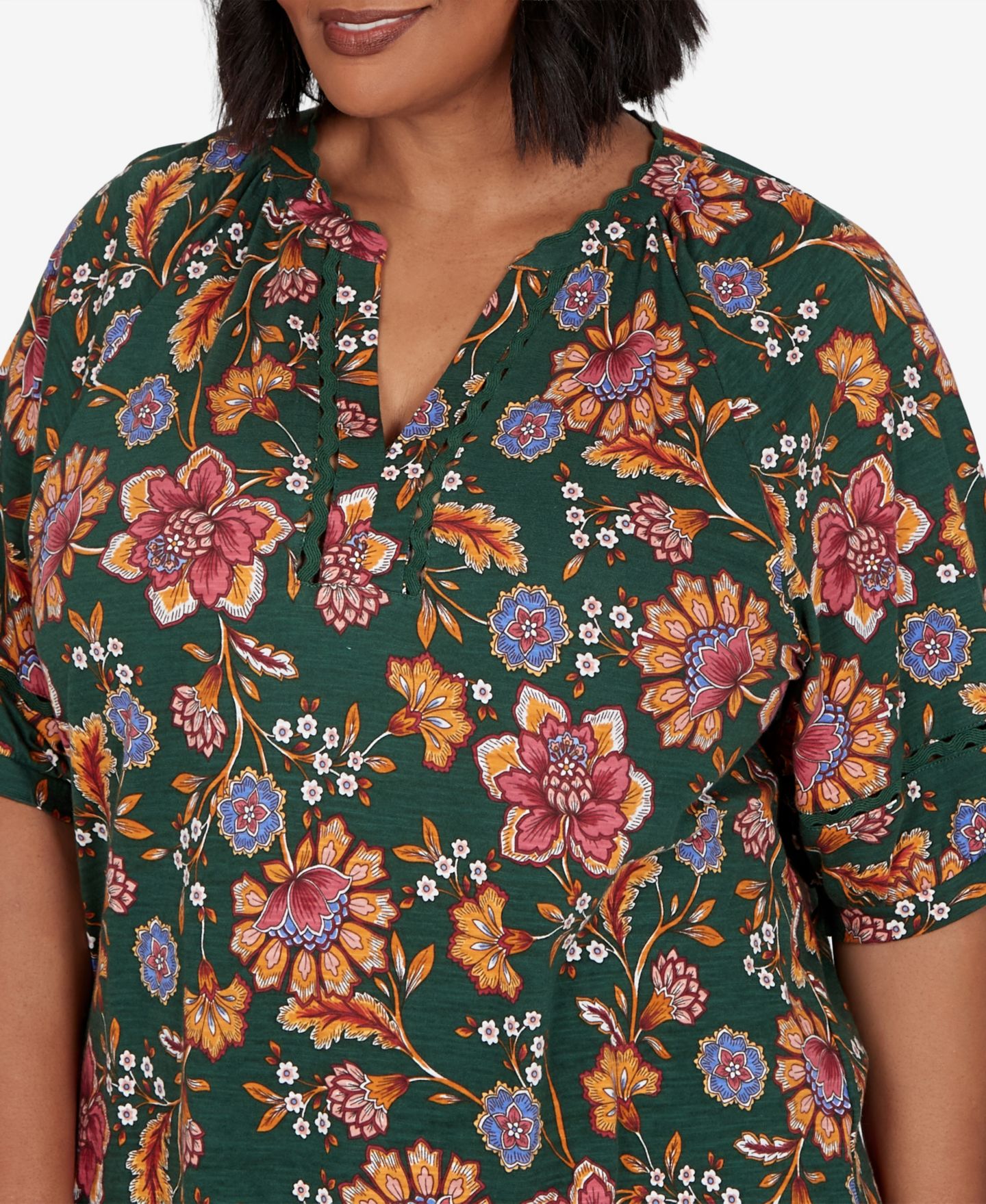 Женский топ Ruby Rd. Plus Size Floral Vines Printed Cotton Knit, цвет: Разноцветный — фото 4