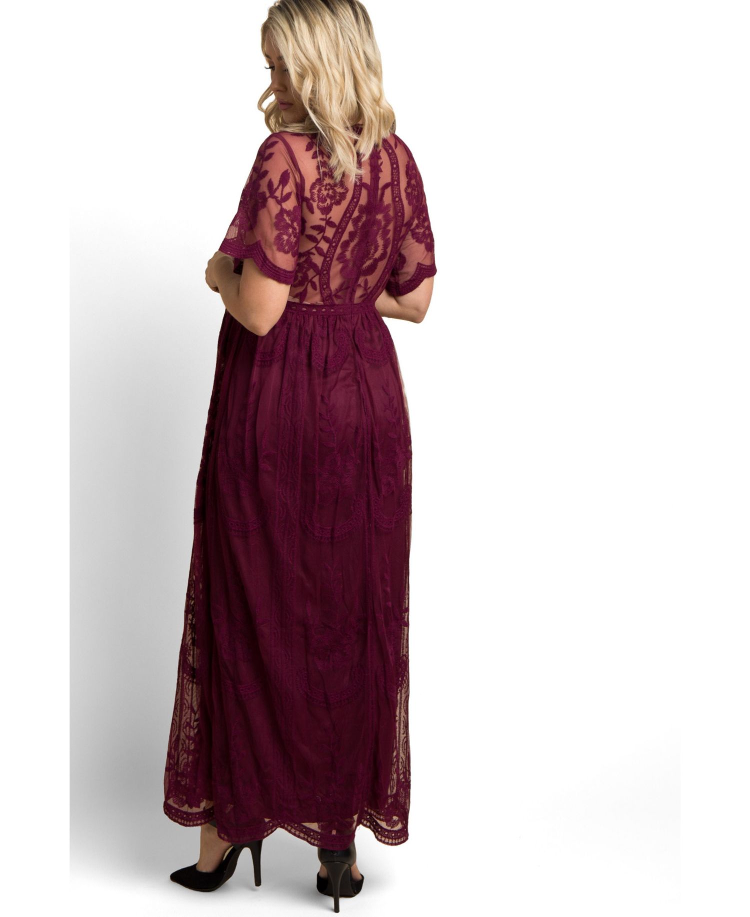 Women's Sage Lace Mesh Overlay Maxi Dress