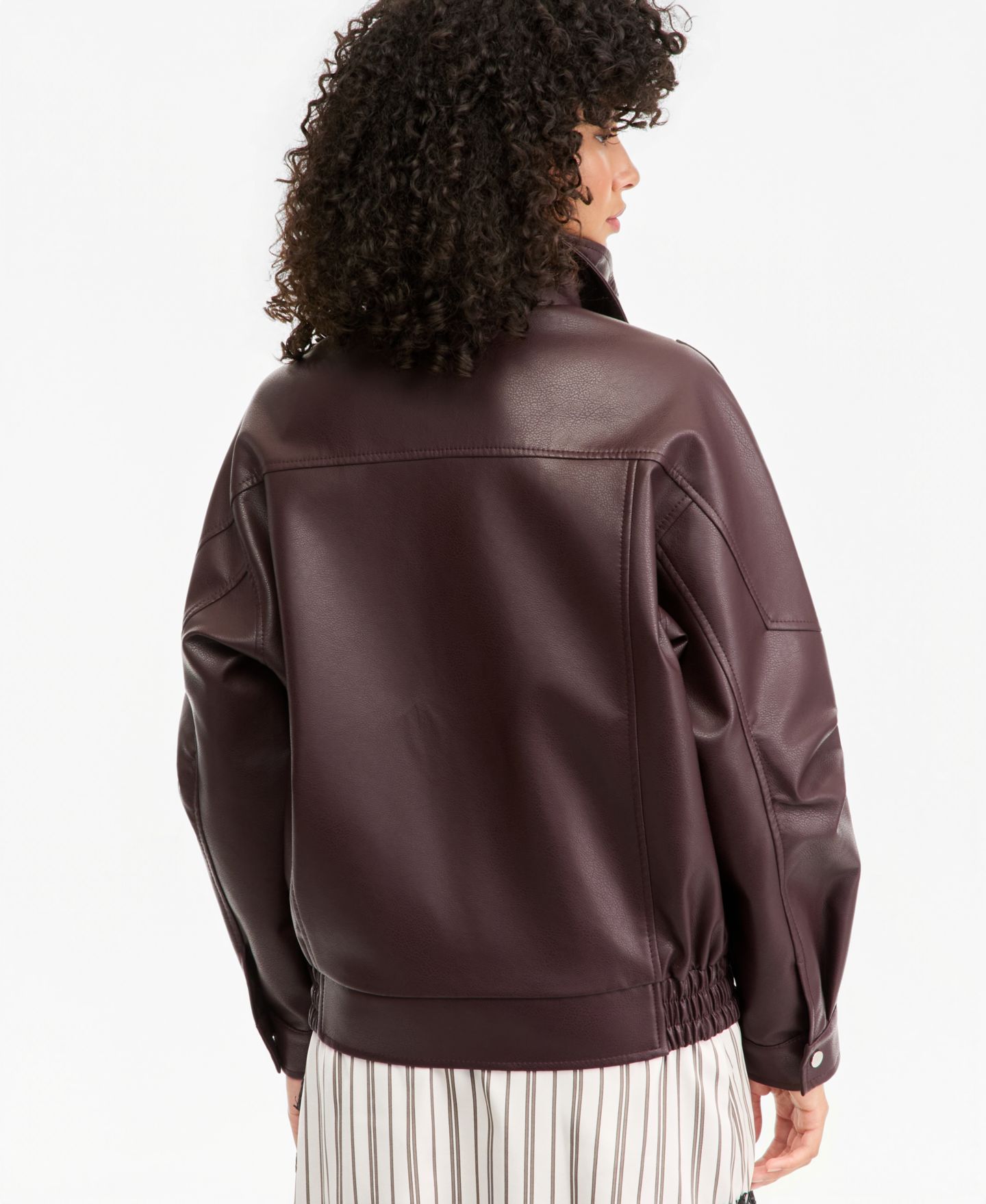 Женская куртка Bar III Faux-Leather Zip-Front Bomber, цвет: Бордовый — фото 3