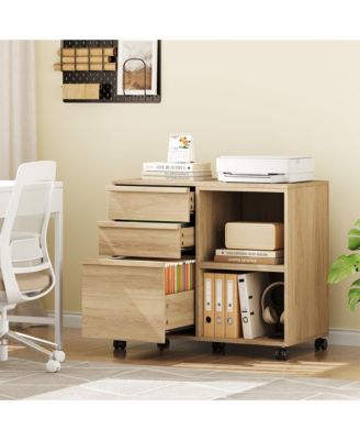 3-Drawer Rolling File Cabinet with Open Shelves, Mobile Storage Cabinet, Printer Stand for Home Office and Dining Room