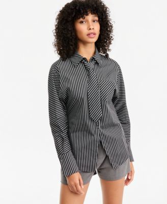 Women's Striped Tie-Neck Long-Sleeve Shirt