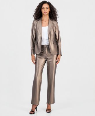Women's Notch-Collar Single-Button Jacket & Mid-Rise Bootcut Ankle Pants