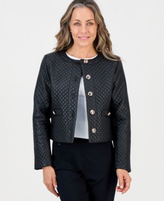 Petite Quilted Faux Leather Jacket