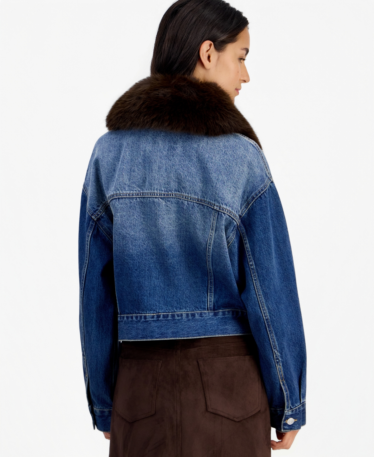 And Now This Women's Removable Faux-Fur Collar Denim Cropped Jacket, Macy's Exclusive
