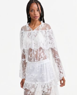 Women's Lace Bell-Sleeve Cape Blouse