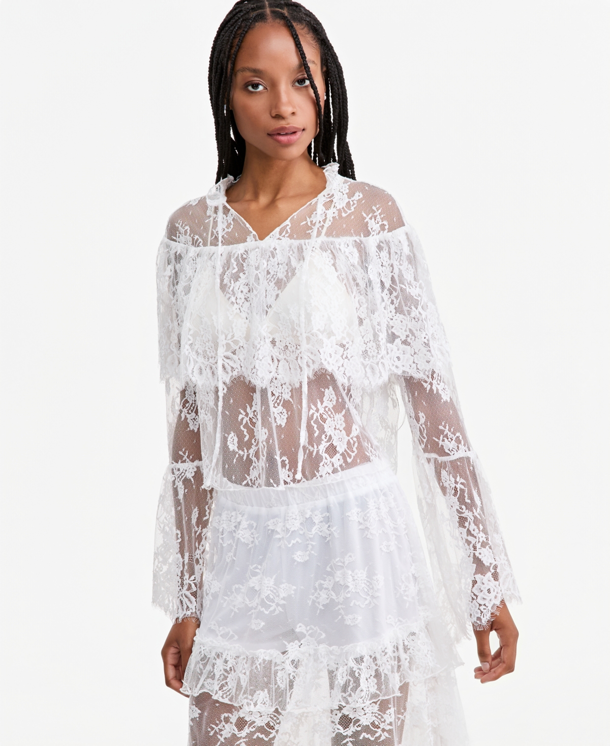 And Now This Women's Lace Bell-Sleeve Cape Blouse, Macy's Exclusive