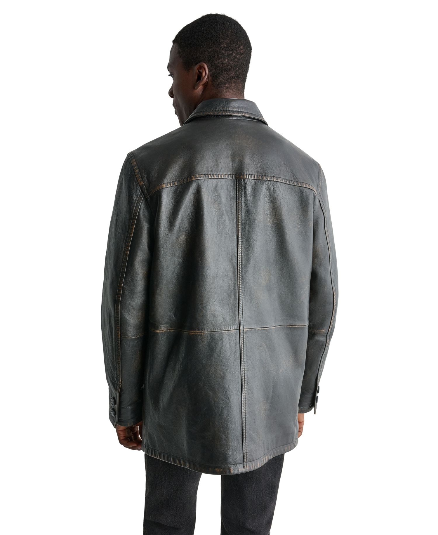 Men's Leather Button-Front Car Coat