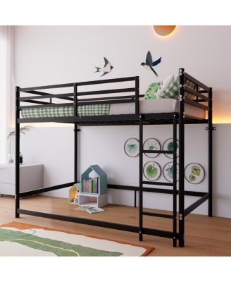 Twin Over Twin Metal Bunk Bed with Ladder and Guardrails
