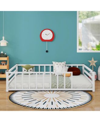  Metal Floor Bed with Guardrails, No Box Spring Needed