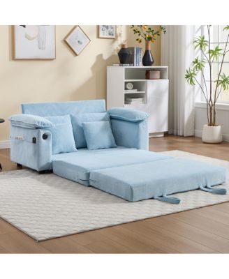 58 inch 3-in-1 Convertible Upholstered Futon Sofa Bed with Side Pockets
