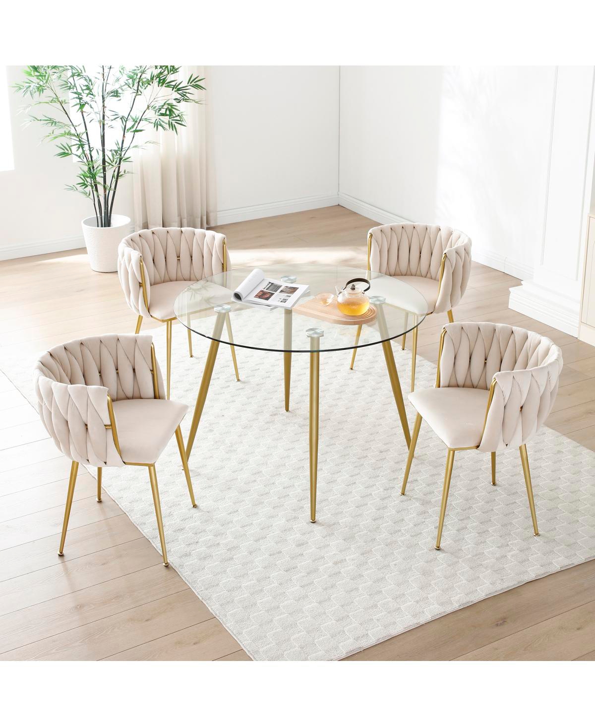 Streamdale Furniture Streamdale Modern Velvet Dining Chairs, Set of 2 with Golden Metal Legs