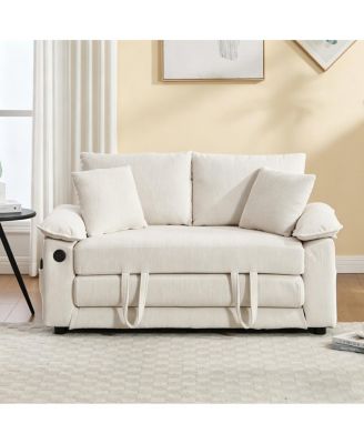 58" 3-in-1 Convertible Upholstered Futon Sofa Bed with Side Pockets