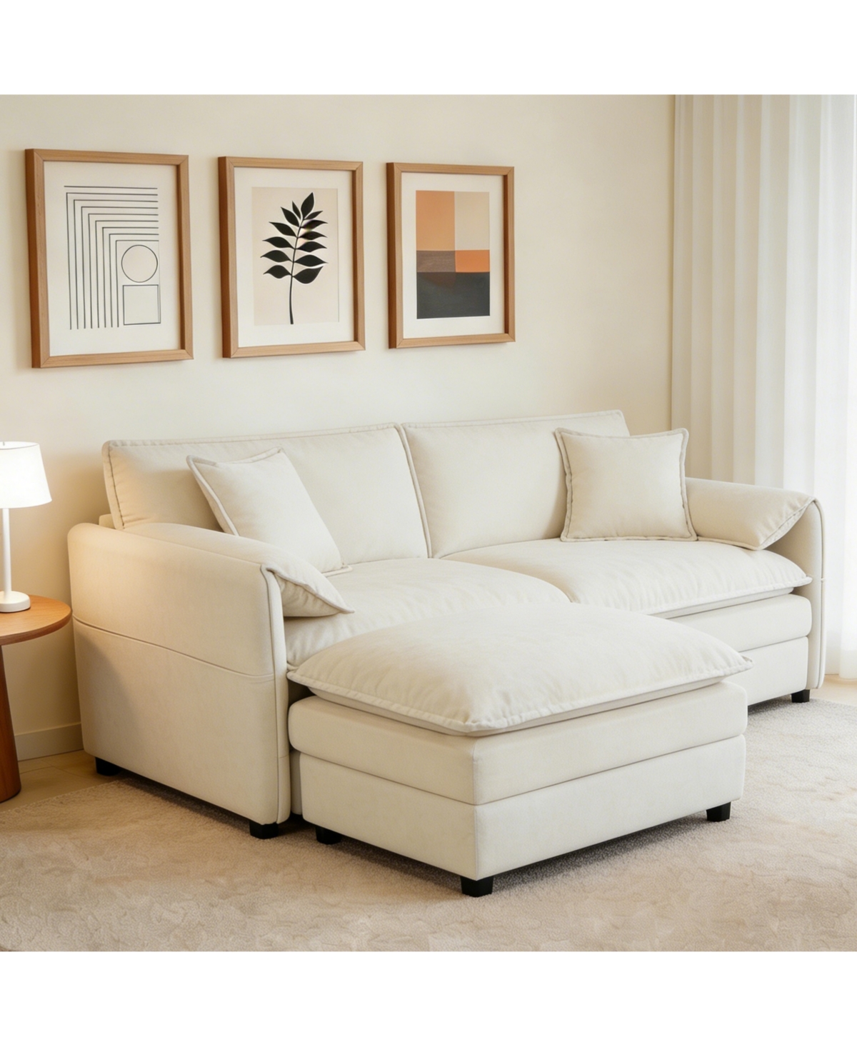 Clihome Deep Seat Sectional Sofa Cloud Couch with Ottoman, Modern Chenille Comfy Love Upholstered Modular L Shaped