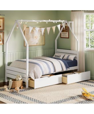  Montessori House Twin Bed Frame with 2 Storage Drawers