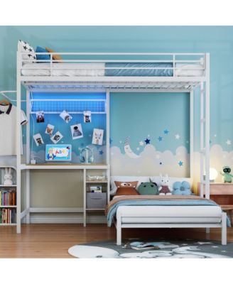 Twin Over Twin Metal Bunk Bed with Ladder and Guardrail