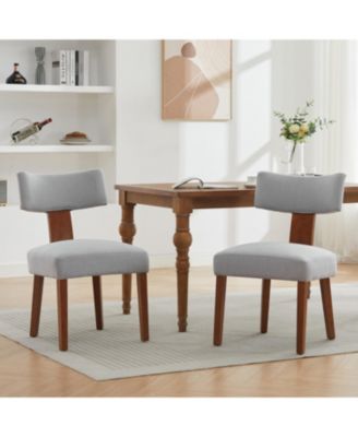 Set of 2 Linen Curved Wingback Dining Chairs, Rubber Wood Legs 250lbs Capacity