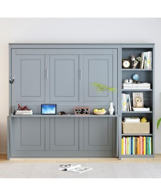 Queen Size Murphy Bed with Desk and Bookshelf