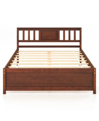 Wooden Platform Bed with Headboard and Wood Slat Support