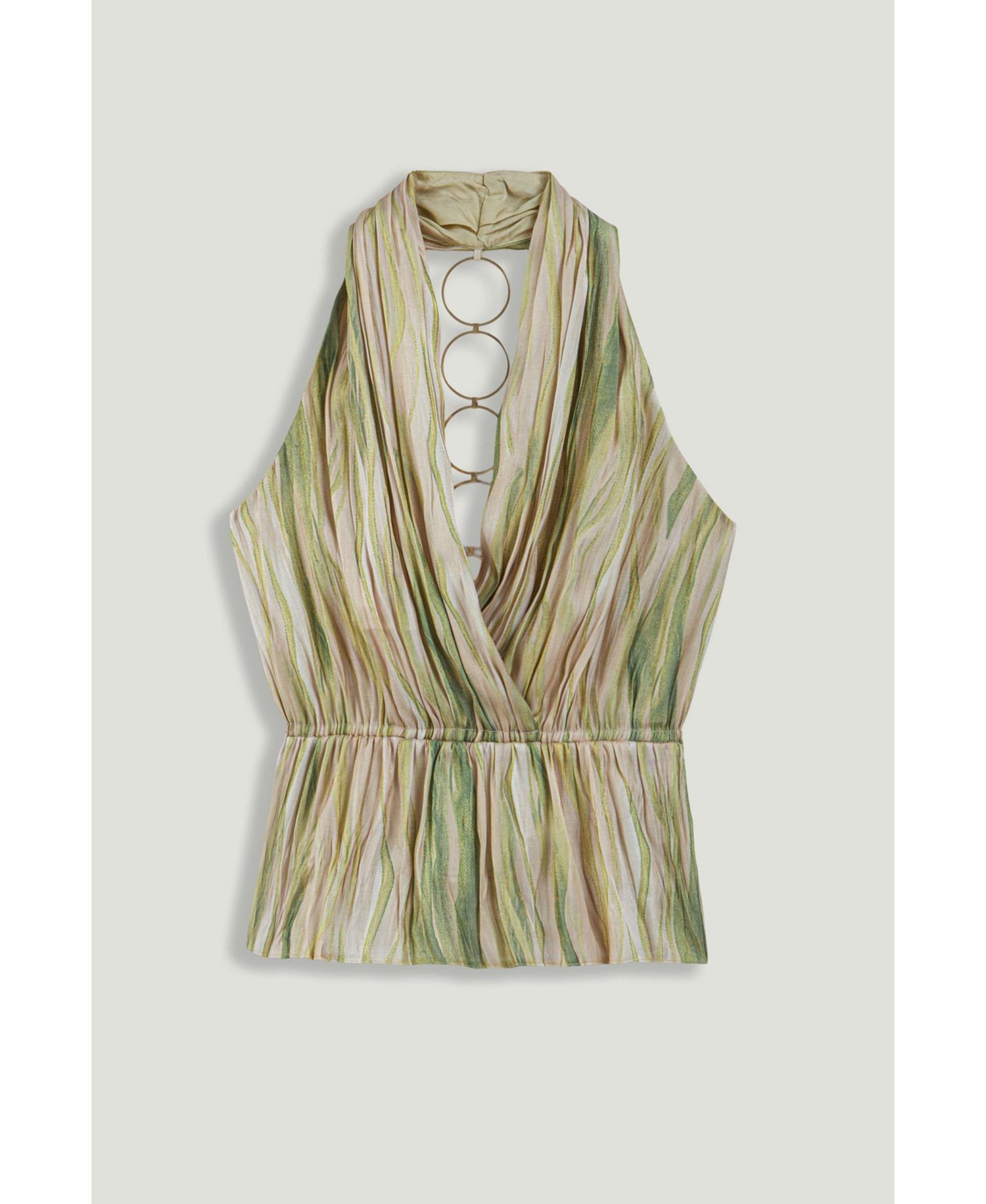 Women's Halterneck Peplum Top with Ring Chain Back Detail