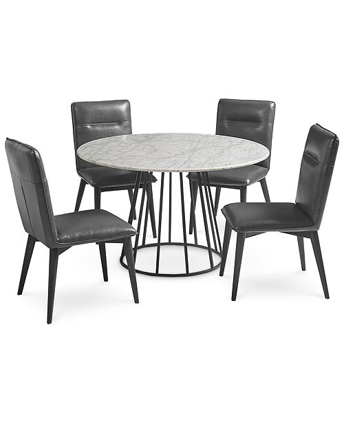 Furniture Callisto Marble Round Dining Set 5 Pc Dining Table