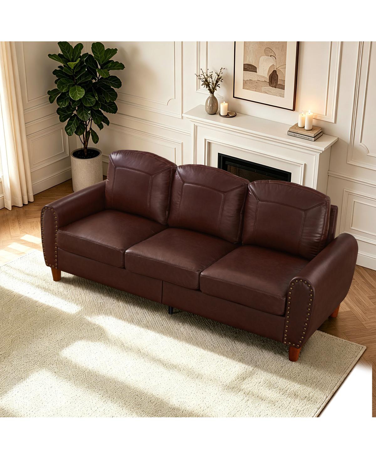 Streamdale Furniture 81.5" Classic Faux Leather Rolled Arm Sofa with Nailhead Trim