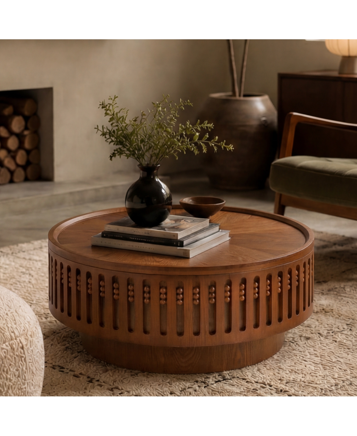 Streamdale Furniture 31.3" Round Boho Coffee Table with Flip-Top Hidden Storage