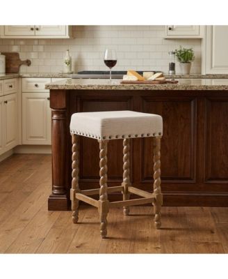 24" Faux Leather and Solid Wood Backless Counter Height Bar Chair