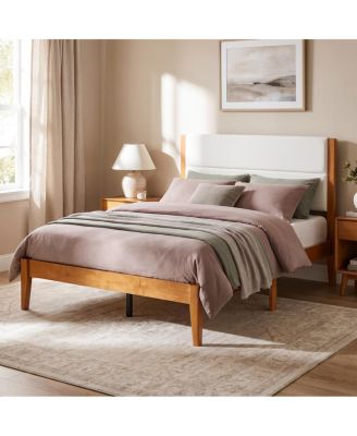 Mid-Century Modern Upholstered Platform Bed Frame, Full