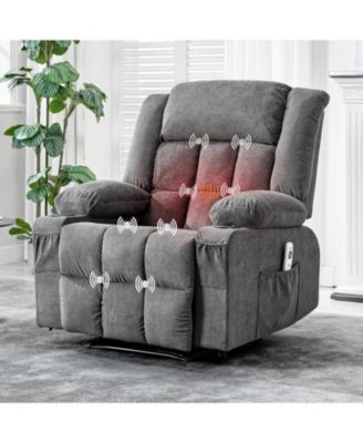 Large Power Recliner with Massage and Heat, 3 Recline Positions, Side Pockets, 2 Cup Holders