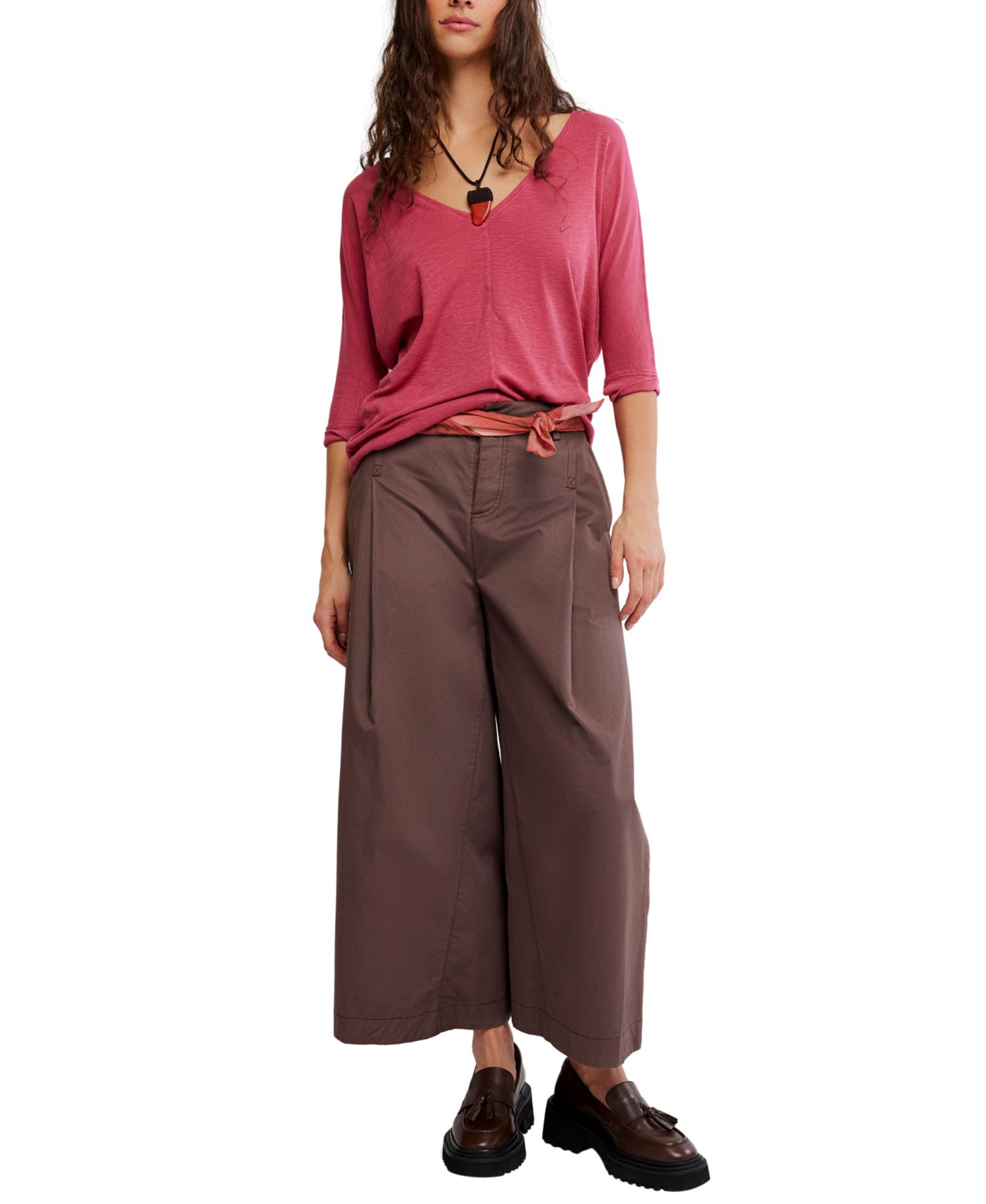Women's High Line V-Neck 3/4-Length-Sleeve Cotton-Modal-Blend T-Shirt
