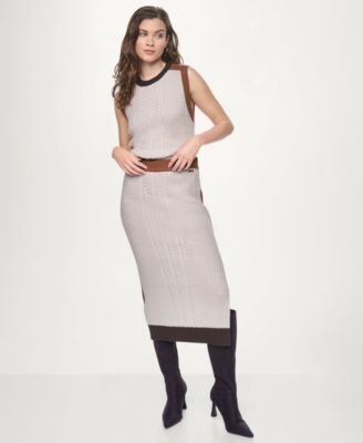 Women's Color Block Ribbed Midi Pencil Skirt