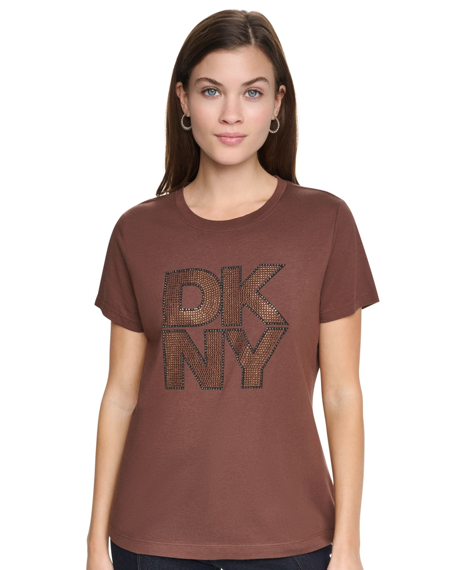Women's Distressed Rhinestone Logo Short-Sleeve Crewneck T-Shirt