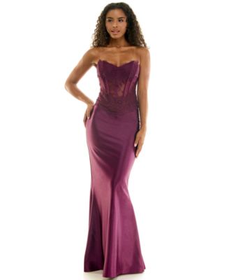 Juniors' Corset Lace Glitter Satin Dress