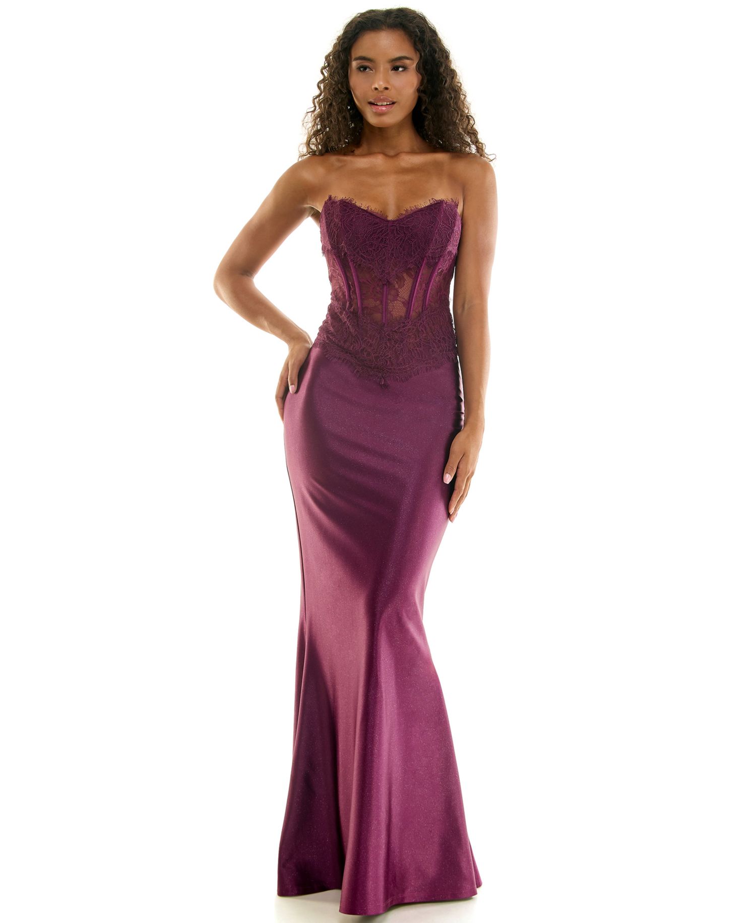 Juniors' Corset Lace Glitter Satin Dress