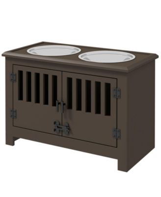 Dog Food Storage Cabinet with Raised Bowls and Latching Doors