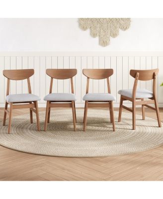 4-Piece Modern Scandinavian Dining Chairs, Curved Wood and Fabric