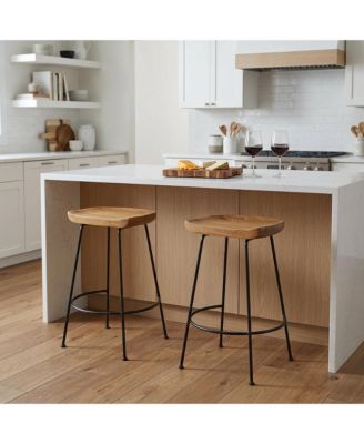Set of Two 25" Solid Wood and Steel Backless Counter Height Bar Chairs