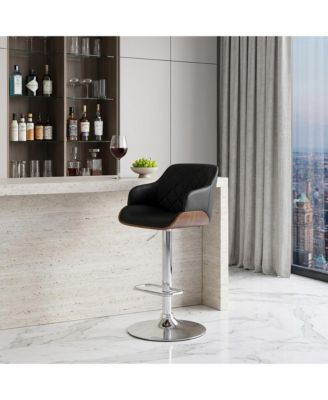 25" Faux Leather and Iron Swivel Low Back Adjustable Height Bar Chair