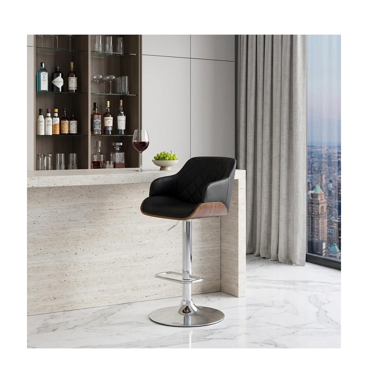 HomeRoots 25" Faux Leather and Iron Swivel Low Back Adjustable Height Bar Chair