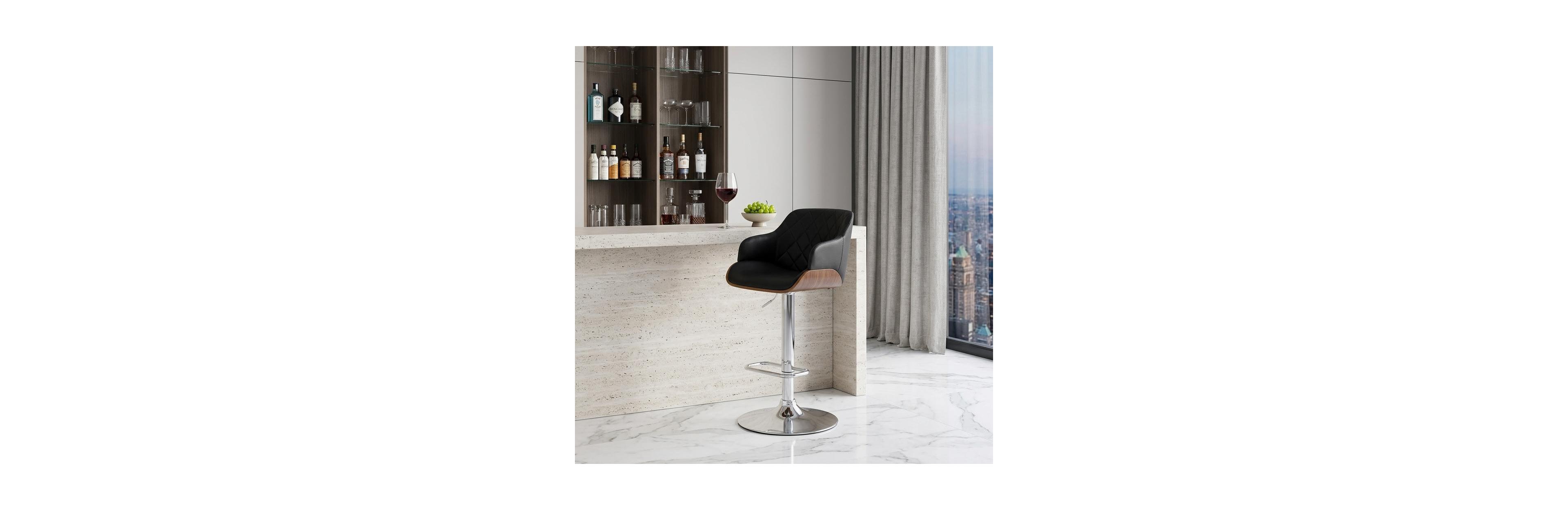 HomeRoots 25" Faux Leather and Iron Swivel Low Back Adjustable Height Bar Chair